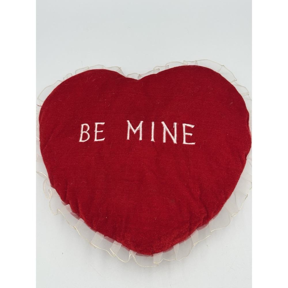 Vintage Be Mine Heart Pillow With White Trim